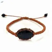 Handmade, Cabochon Black Gemstone knotted
