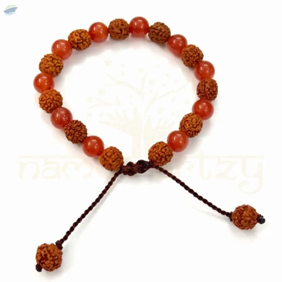 Handmade Rudraksha with Carnelian Bracelet