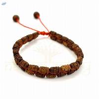 Handmade Tiny Tulsi Wood Bracelet Orange Cord