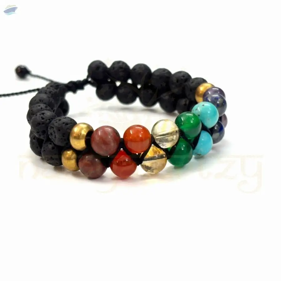 7 Chakra With Brass Double Line Bracelet