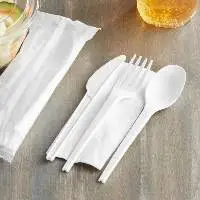 White CPLA Knife, Fork, Spoon, and Napkin