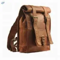 Handmade Leather Roll Backpack Foldable Bag