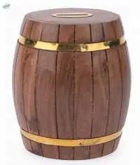 Handmade Wooden Barrel Design Money Bank