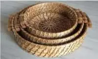 Round Cane Tray with Handles - Set of 3