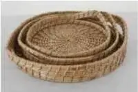 Round Cane Tray with Designer Handles -  Set of