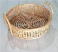 Cane Round Tray With Top Handle - Medium