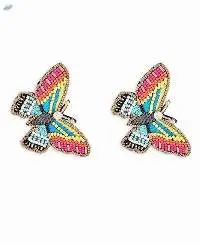 Multicolor Beaded Contemporary Butterfly Studs