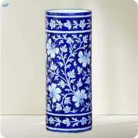 Blue Pottery Cylindrical Vase