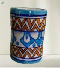 Blue Pottery Glass & Pen Holder