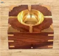 Wooden Ashtray With Cigarette Holder
