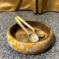Wooden Salad Bowl With Spoon & Fork