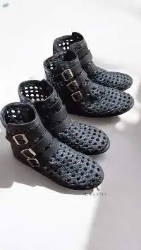 Woven Leather Ankle Boots