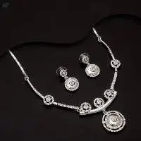 Designed Fancy Rhodium Plated Necklace Set