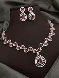 Rhodium Plated Fancy Western AD Necklace Set