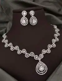 Rhodium Plated Fancy Western AD Necklace Set