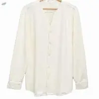 Knit V-Neck White Chinese Collar Shirt