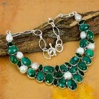 Zambian Emerald, Pearl Sterling Silver Necklace