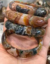 Large Fat Bangles Natural Moss Agate Bangle