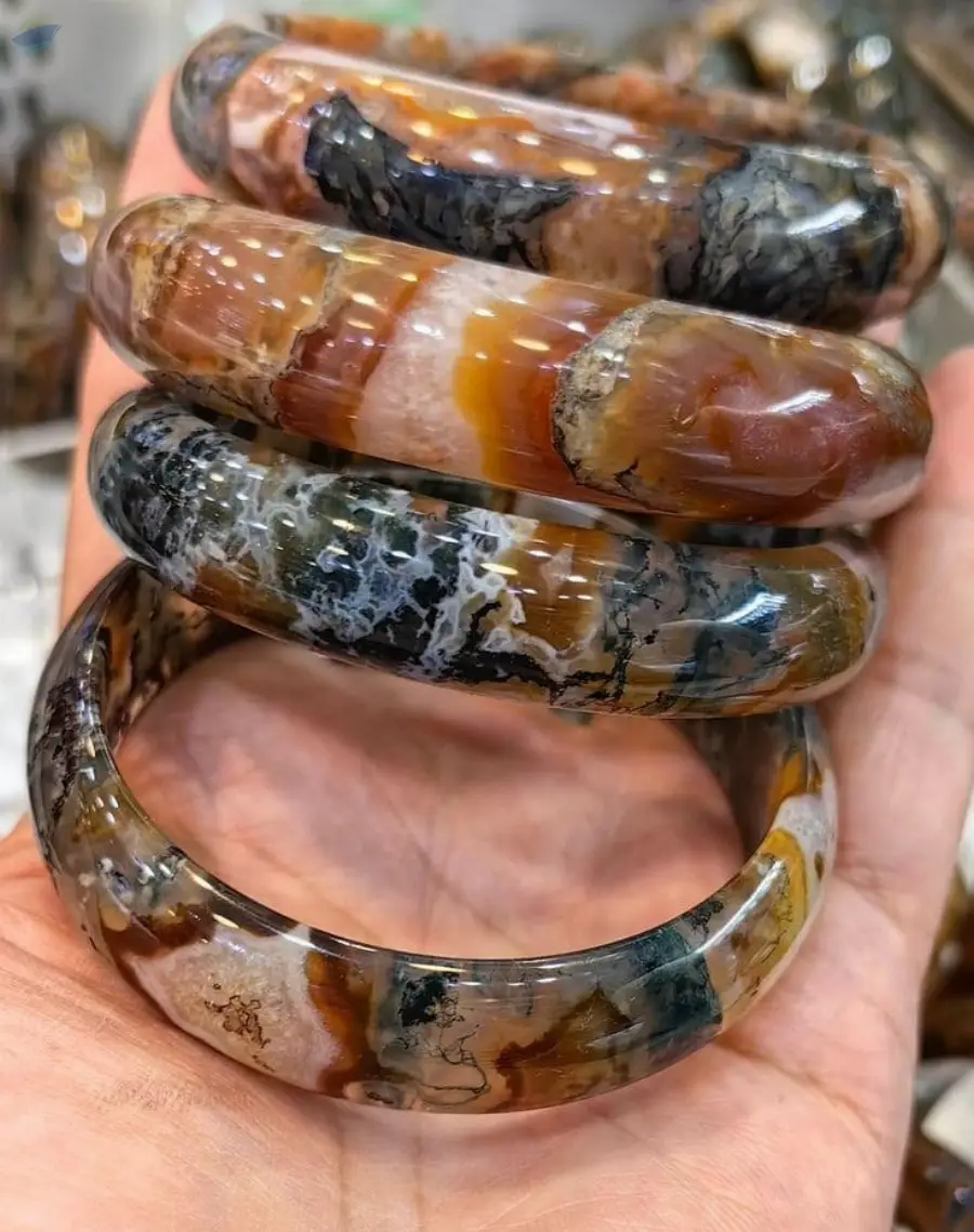 Large Fat Bangles Natural Moss Agate Bangle