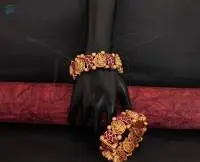 Laxmi Matte Gold Polish Designer Temple Bangle