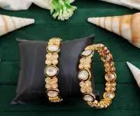 Kundan Designer Rose Rodium Polish 2 Bangles Set