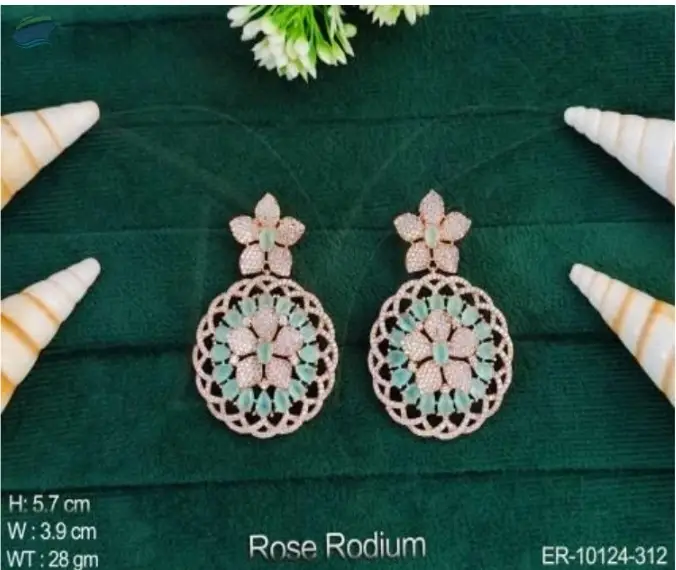 Fancy Party Wear Rose Rodium Polish Earring