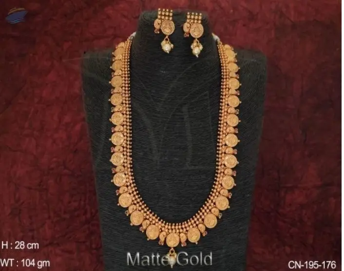 Stylish Designer Matte Gold Polish Coin Necklace