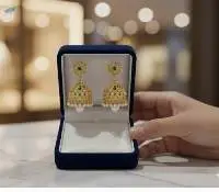 Matte Gold Polish Full Stone Jhumka Earrings