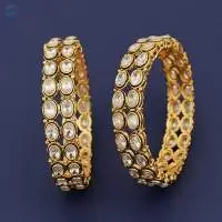 High Gold Polish Antique 2 Piece Bangles Set