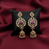 Matte Gold Polish Stone Fancy Style Earrings