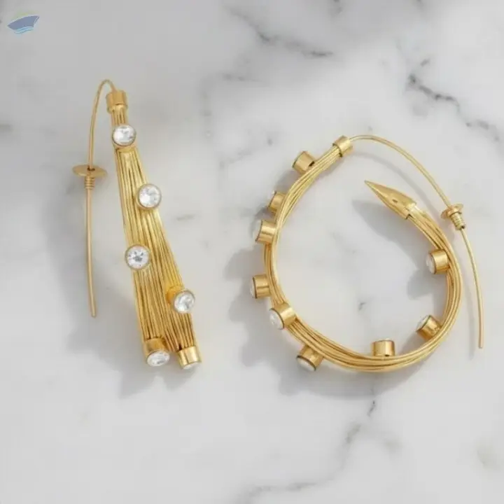 High Gold Polish Full Stone Fancy Style Earrings