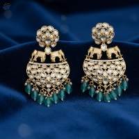 High Gold Polish Stone Party Wear Earrings