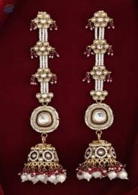 Antique Design Polish Stone Jhumka Earrings