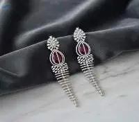 White Rodium Polish Cz Stone Earrings