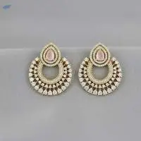 Matte Gold Polish Stone Party Wear Earring