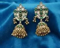 Antique Gold Polish Full Stone Jhumka Earrings