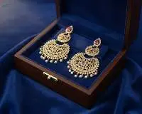 Matte Gold Polish Full Stone Party Wear Earrings