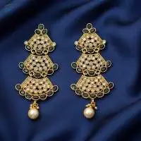 Round Stone Triple Polki Earrings