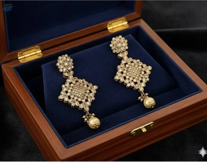 Chokor Shape Long Polki Earrings