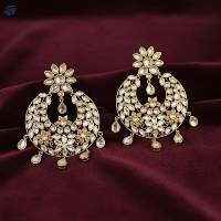 Chand Shape Style Stoned Polki Earrings