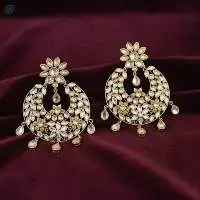 Chand Shape Style Stoned Polki Earrings
