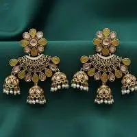 Triple Jhumki Paan Triangular Polki Earrings