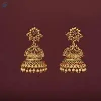 Matte Gold Polish Party Wear Jhumka Earring