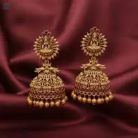 Matte Gold Polish Laxmi Design Jhumka Earring