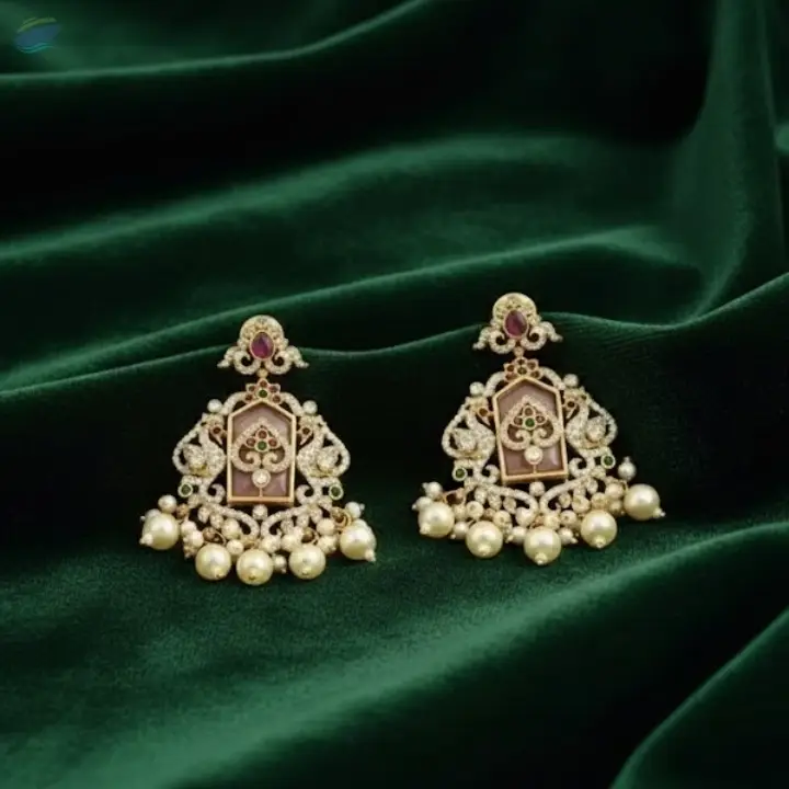 Matte Gold Polish Fancy Party Wear Earrings