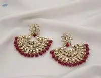 Leaf Square Polki Chand Earrings