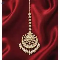 Premium Kundan Maang Tikka Pearl Drops