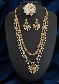Matte Gold  Party Wear Long Kemp Necklace Set