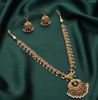 Clustered Pearl Long Kemp Necklace Set