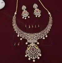 Matte Gold Polish Party Wear Short Necklace Set